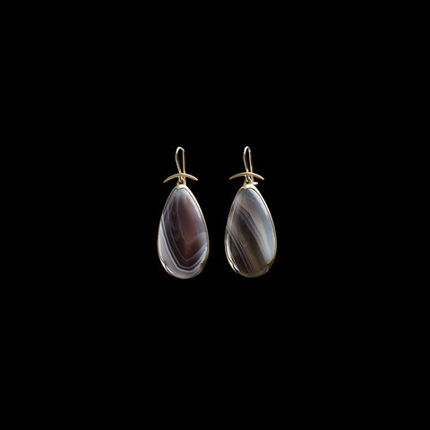 18K Pear Banded Agate Earrings